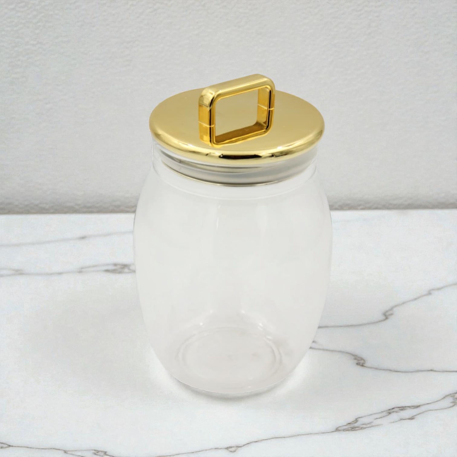 Clear Acrylic Storage Jar with Gold Handle Lid – Multipurpose Organizer Container (21H × 13L × 13W cm)