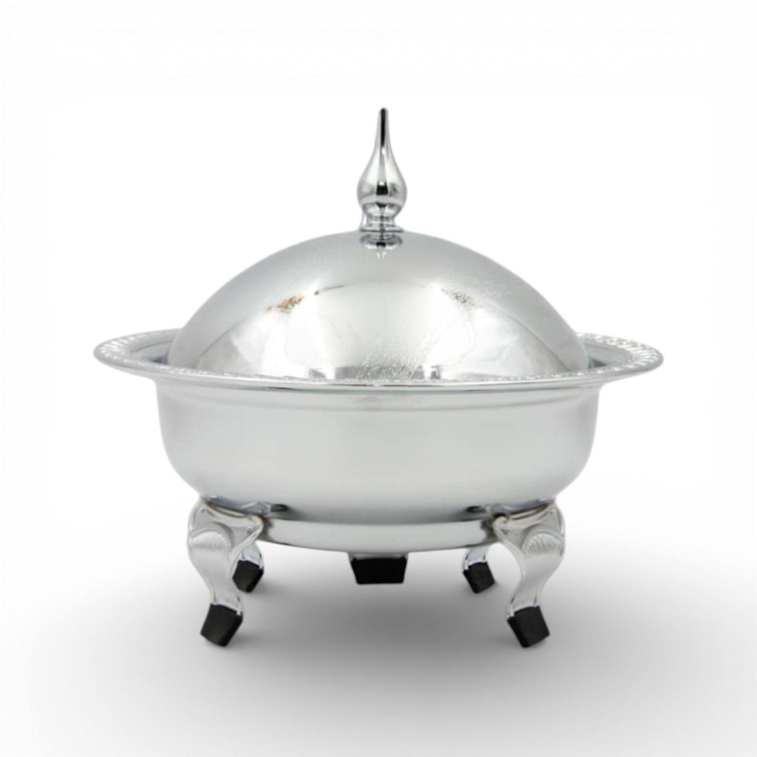 Ansa Luxury Silver Serving Dish with Lid for Dates and Desserts – Elegant Footed Candy Bowl with Dome Cover for Ramadan, Eid, and Majlis Table Decor - Damoo