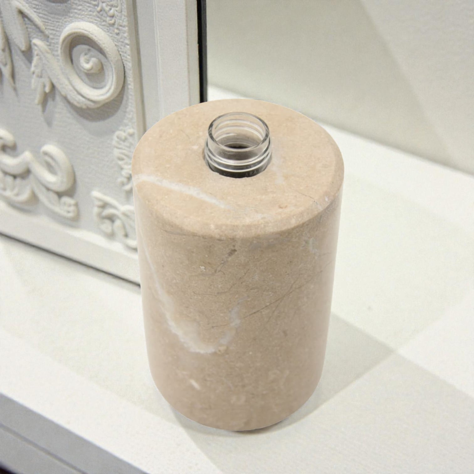 Luxury Marble Soap Dispenser Pump – 18cm Natural Stone Bathroom Lotion Bottle with Silver Pump Head (Empty) – Elegant Countertop Hand Soap & Lotion Holder - Damoo