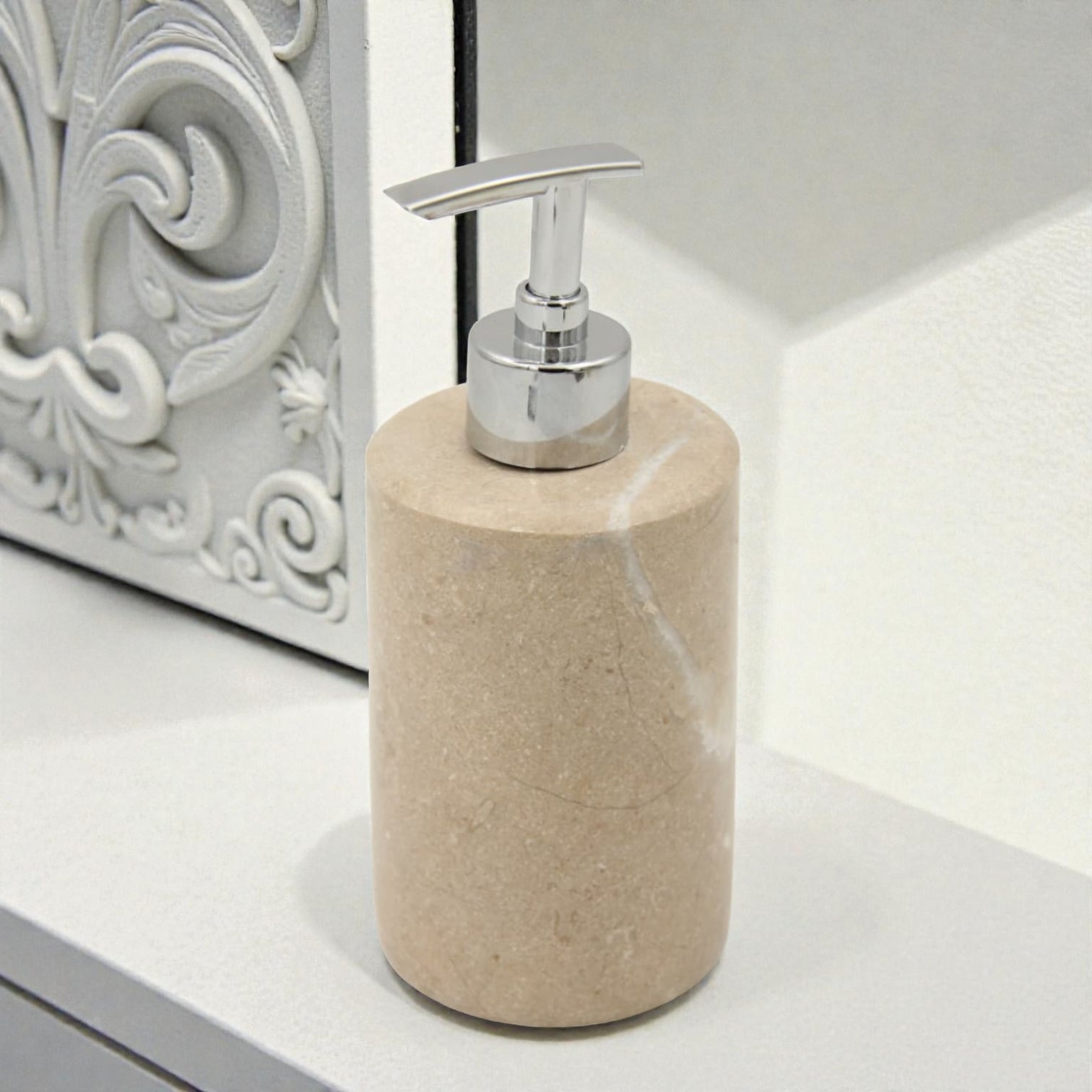 Luxury Marble Soap Dispenser Pump – 18cm Natural Stone Bathroom Lotion Bottle with Silver Pump Head (Empty) – Elegant Countertop Hand Soap & Lotion Holder - Damoo