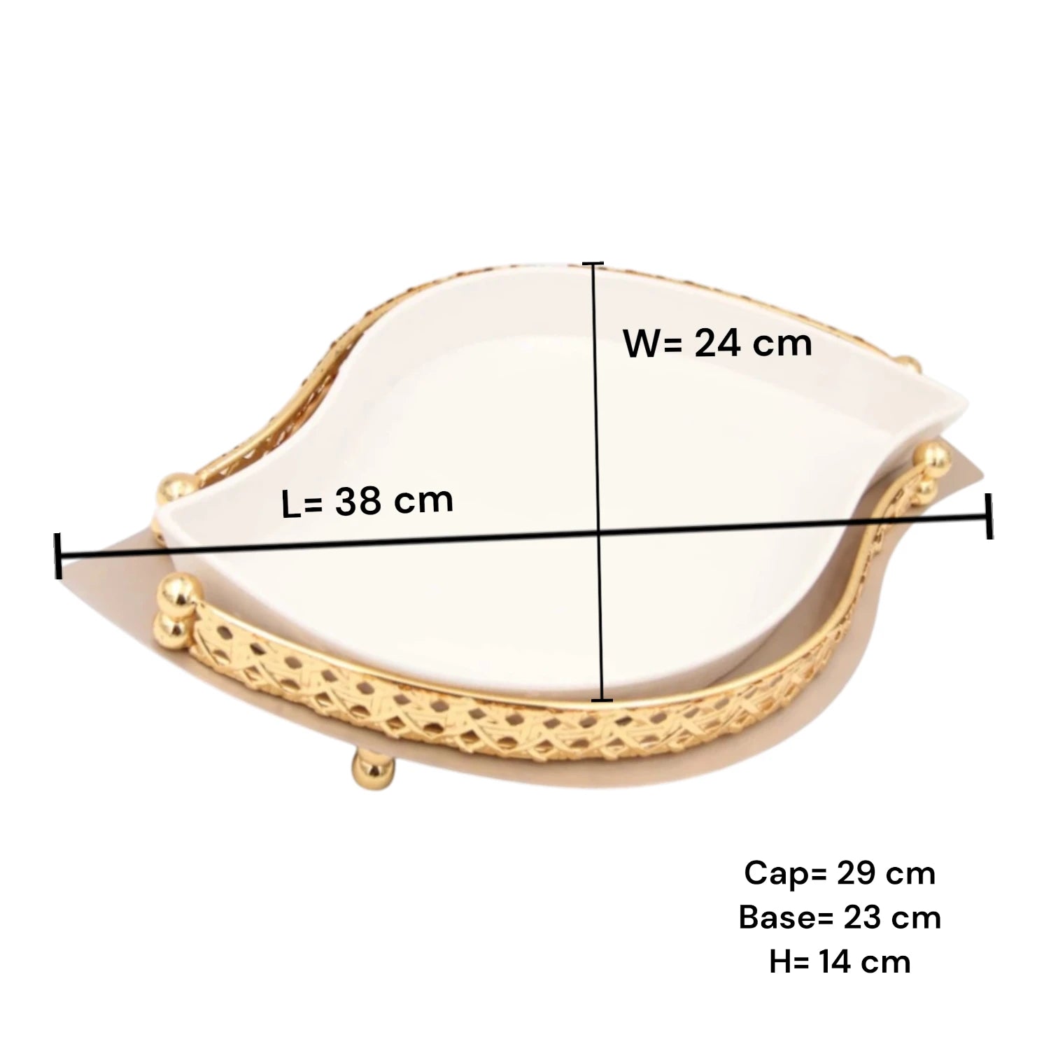 Al Habbai Large Leaf Shape Covered Serving Dish with Decorative Stand – Elegant Dates, Dessert, Candy & Snack Bowl for Majlis Hospitality - Damoo
