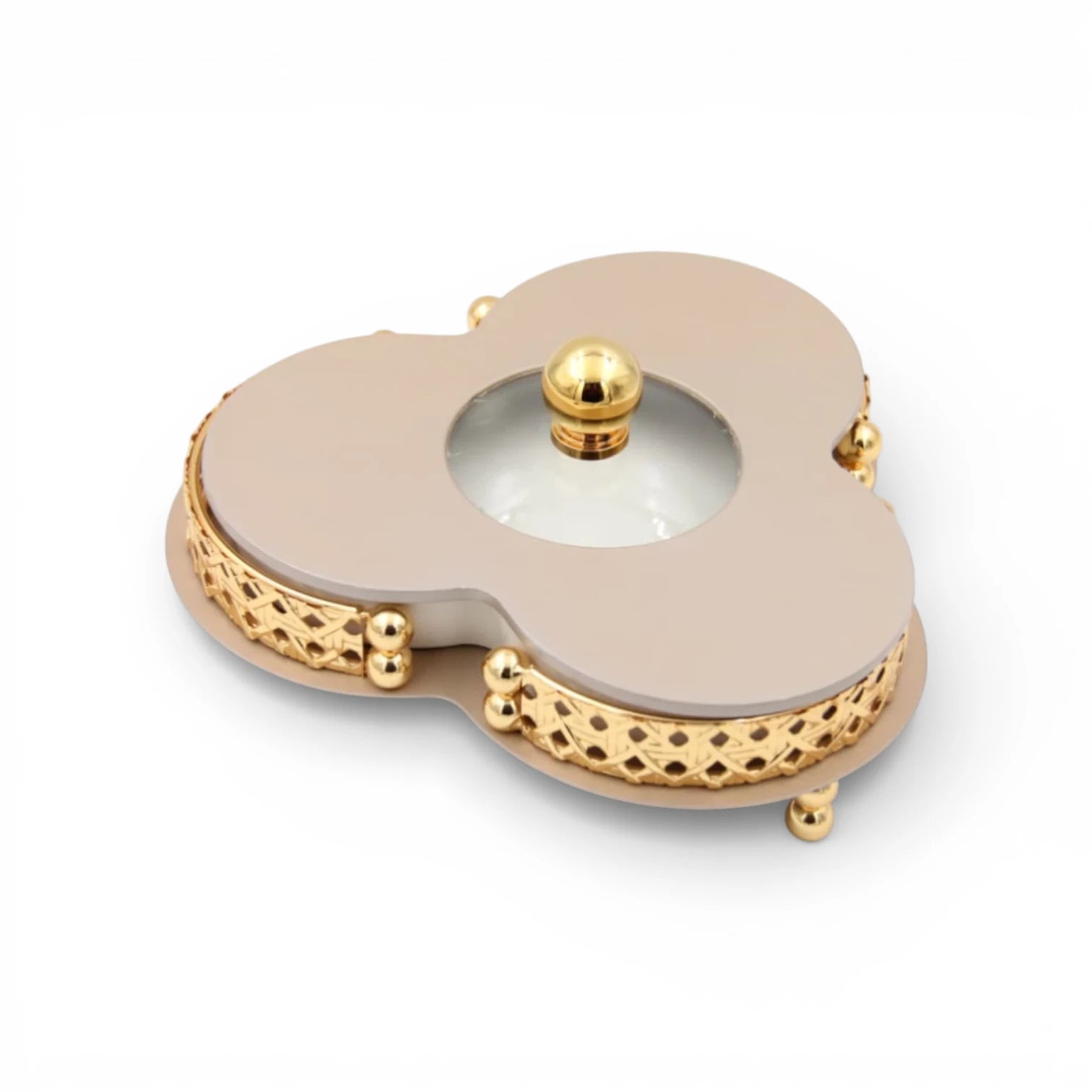 Al Habbai Clover Shaped Covered Serving Dish with Lid and Decorative Stand – Candy, Dates & Dessert Serving Bowl for Majlis and Hospitality - Damoo