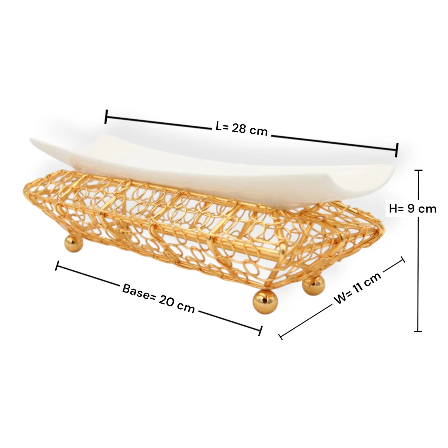 Decorative Serving Tray with Metal Stand & Curved Plate – Elegant Display Platter for Desserts, Snacks & Ramadan Table Decor (9H x 28L × 11W CM) - Damoo