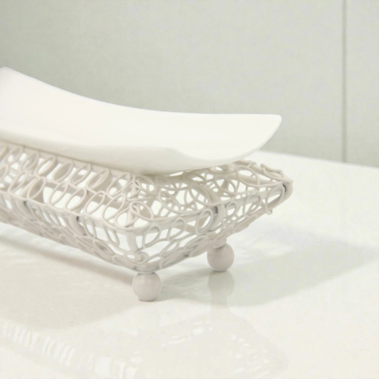 Decorative Serving Tray with Metal Stand & Curved Plate – Elegant Display Platter for Desserts, Snacks & Ramadan Table Decor (9H x 28L × 11W CM) - Damoo