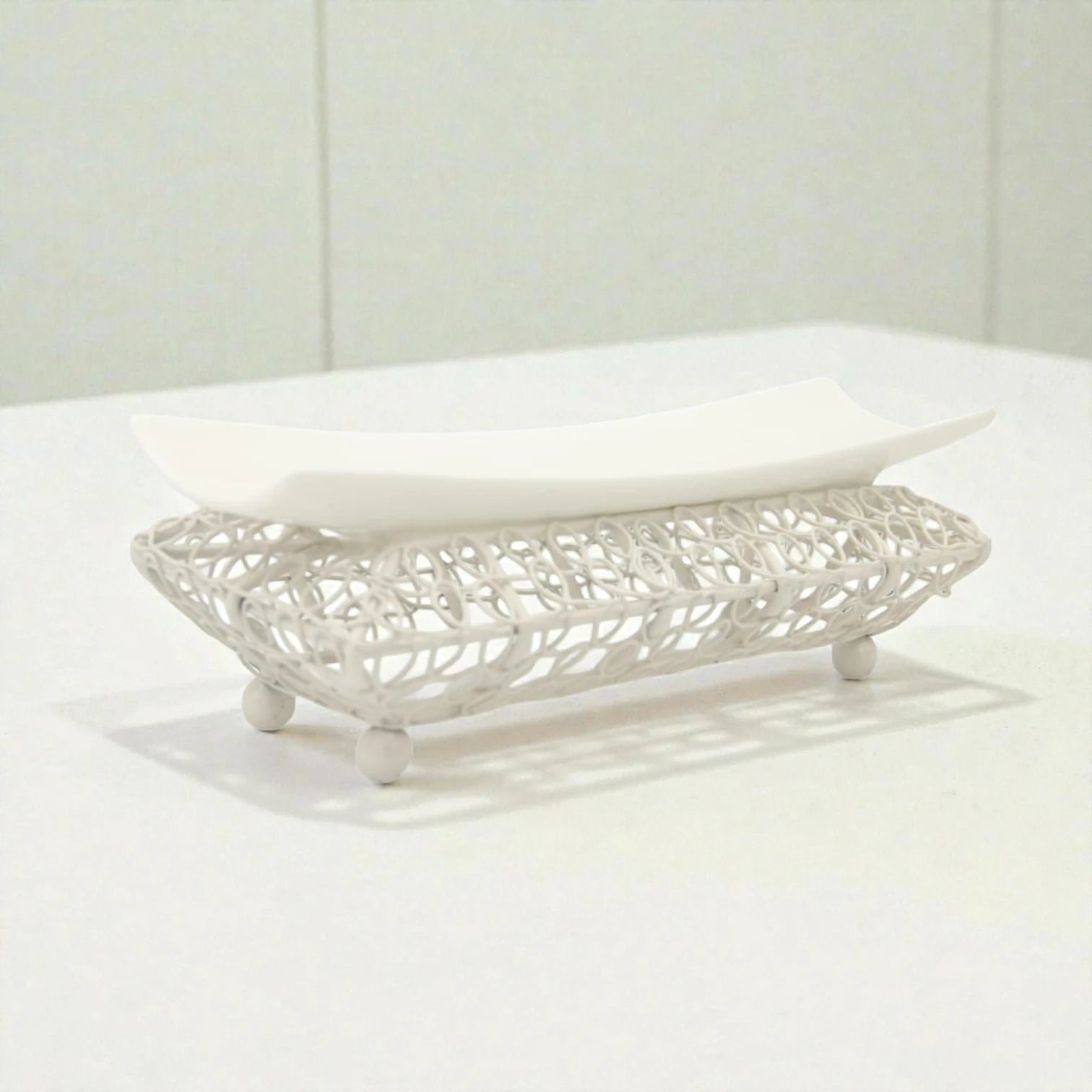 Decorative Serving Tray with Metal Stand & Curved Plate – Elegant Display Platter for Desserts, Snacks & Ramadan Table Decor (9H x 28L × 11W CM) - Damoo