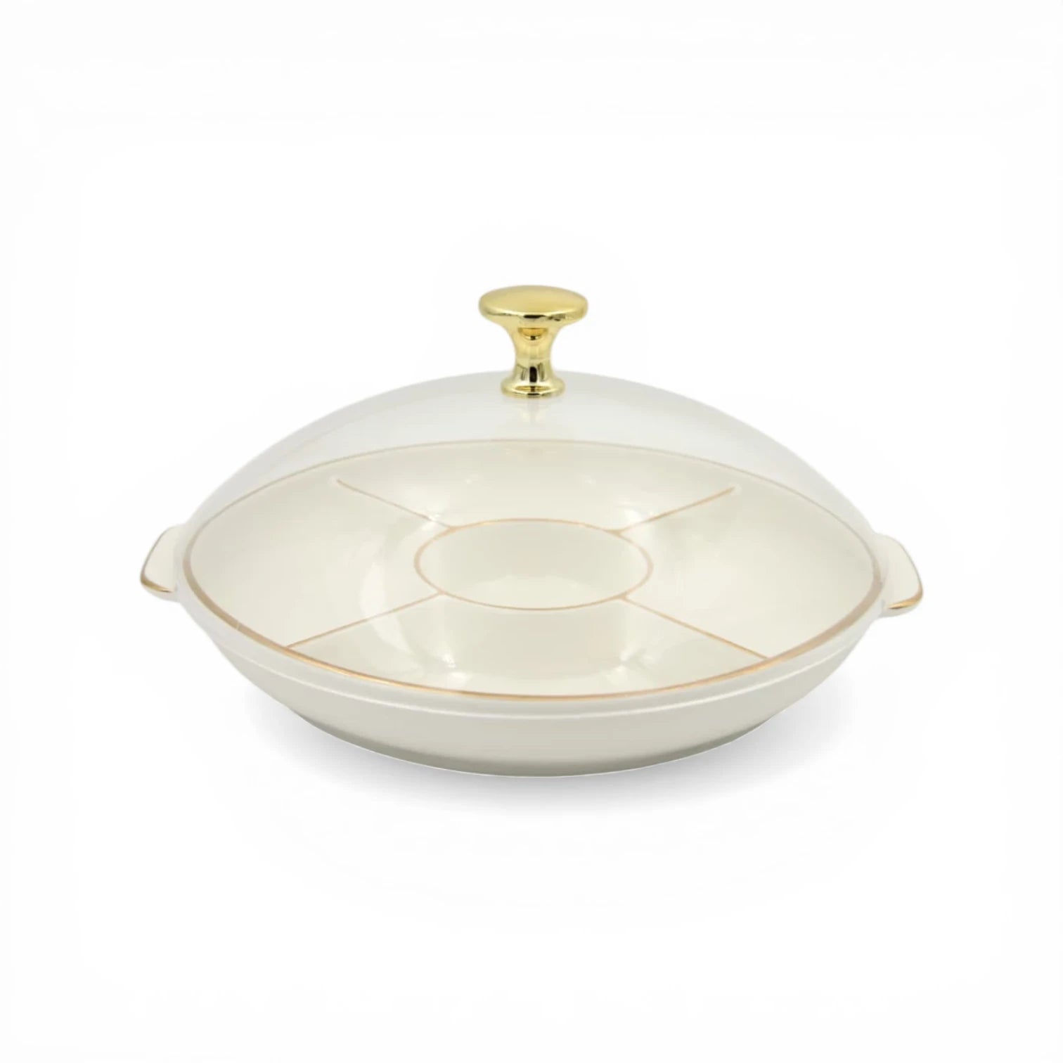 Round Sectioned Serving Tray with Lid & Handles – Multi-Compartment Snack & Appetizer Serving Plate with Covered Top (16H x 30L × 26W CM) - Damoo
