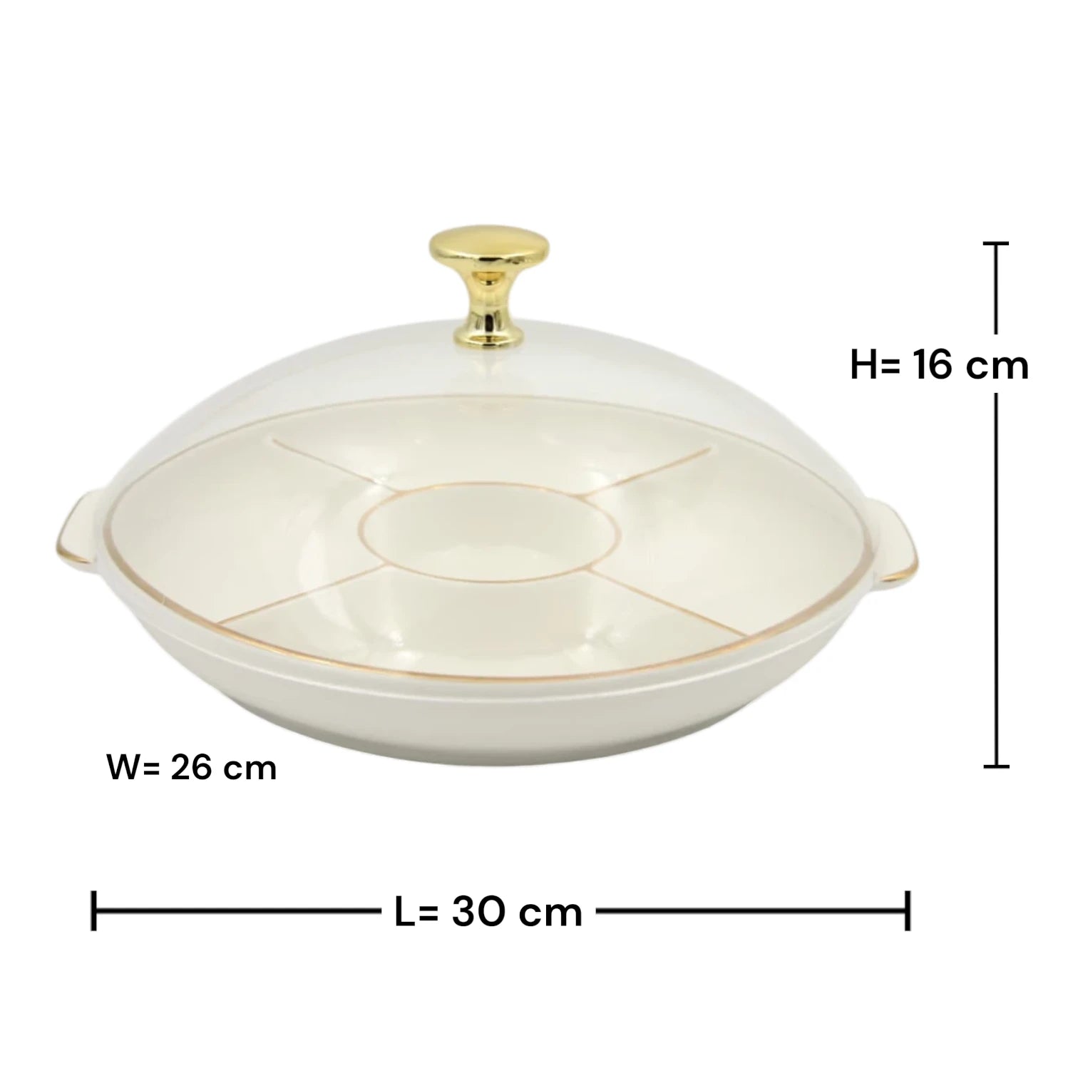 Round Sectioned Serving Tray with Lid & Handles – Multi-Compartment Snack & Appetizer Serving Plate with Covered Top (16H x 30L × 26W CM) - Damoo