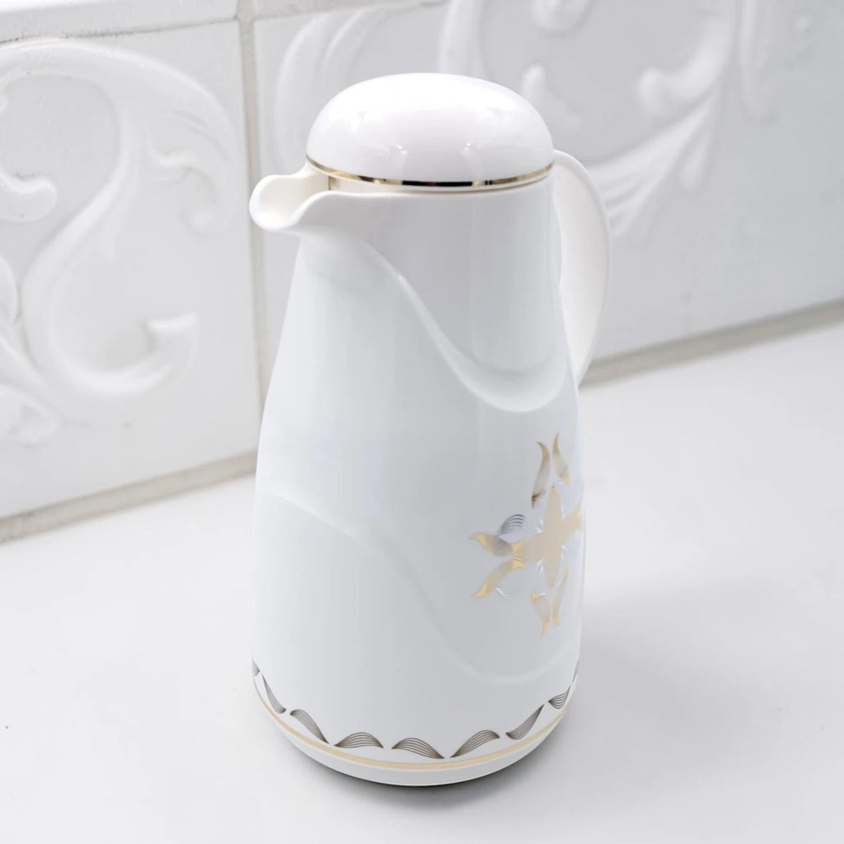 Regal Vacuum Flask 1.0L – Thermal Insulated Coffee & Tea Server with Elegant Floral Design and Easy Pour Spout (26H X 18L X 14W CM) - Damoo