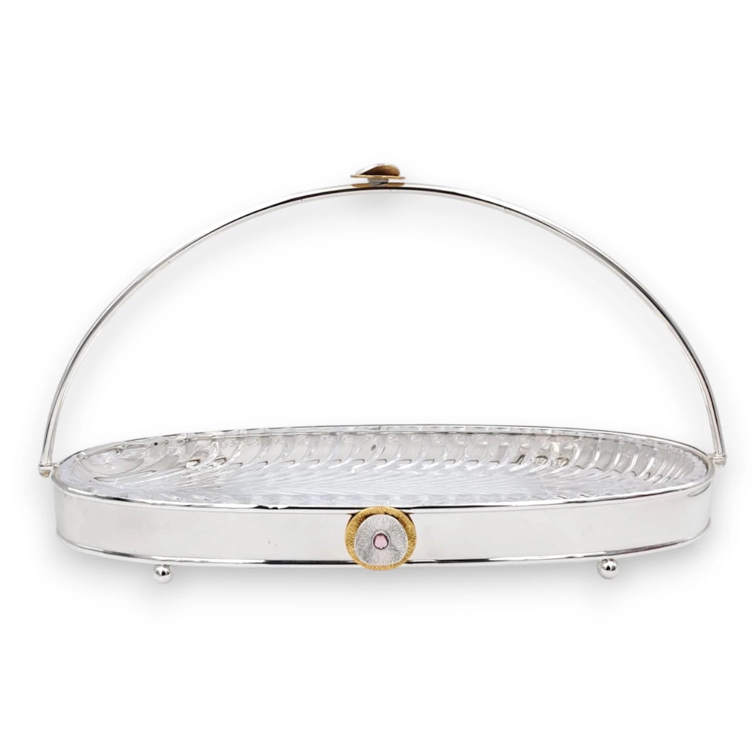 MAY FLOWER Premium Oval Serving Tray with Glass Plate Insert and Arch Handle Decorative Food Display Stand (30H x 53L x 18.5W CM) - Damoo