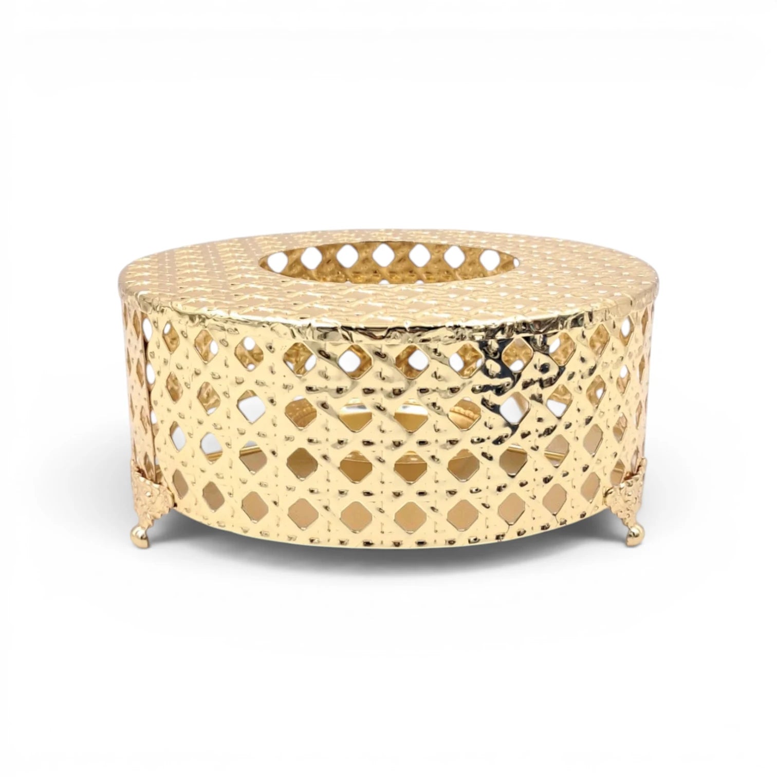 Luxury Gold Incense Burner with Decorative Cut-Out Design – Elegant Bakhoor Holder for Home Fragrance (20 x 20 x 9.5 cm) - Damoo
