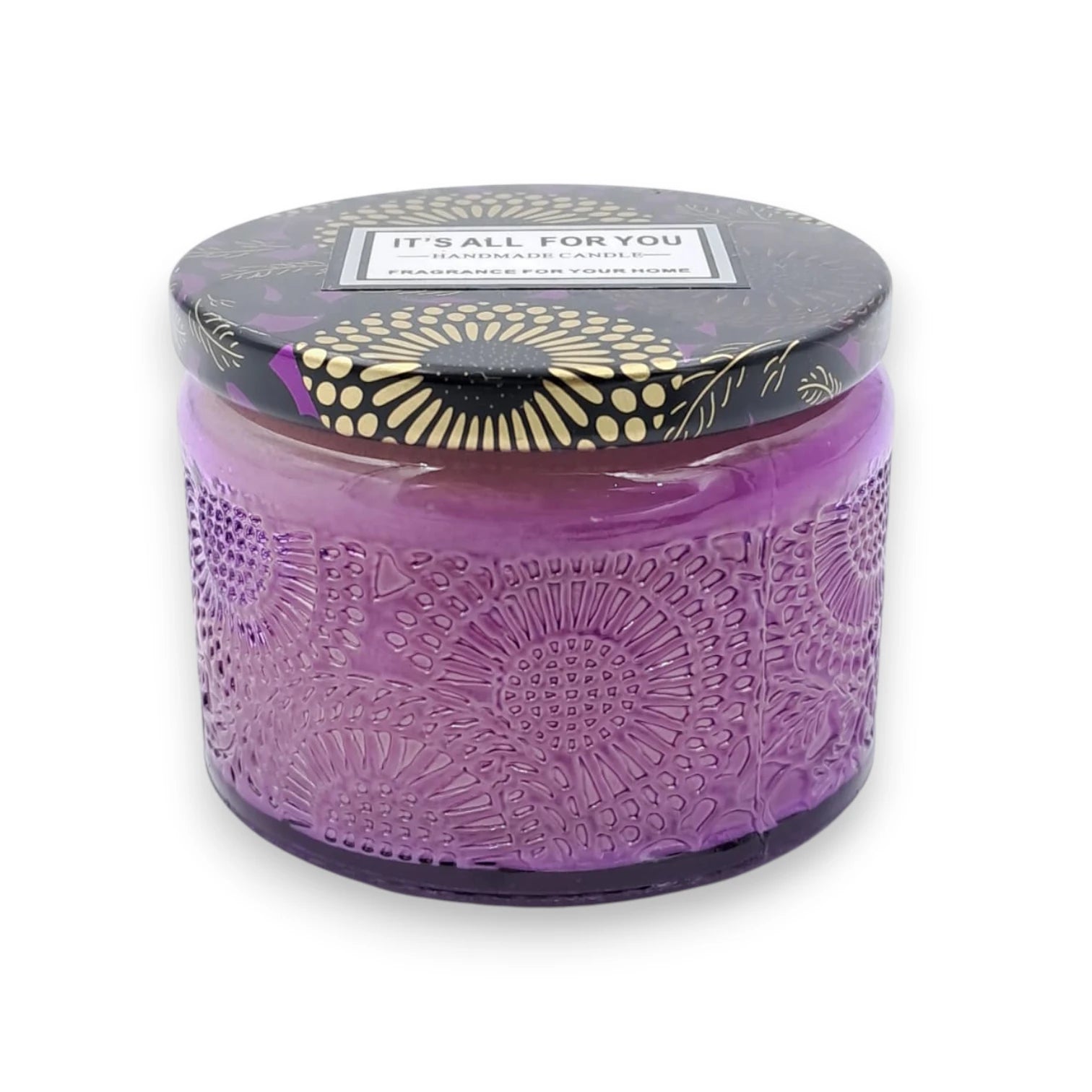 Decorative Glass Jar Scented Candle with Metal Lid, Textured Design Aromatherapy Candle for Home Décor & Relaxation (5H x 7L × 7W CM) - Damoo