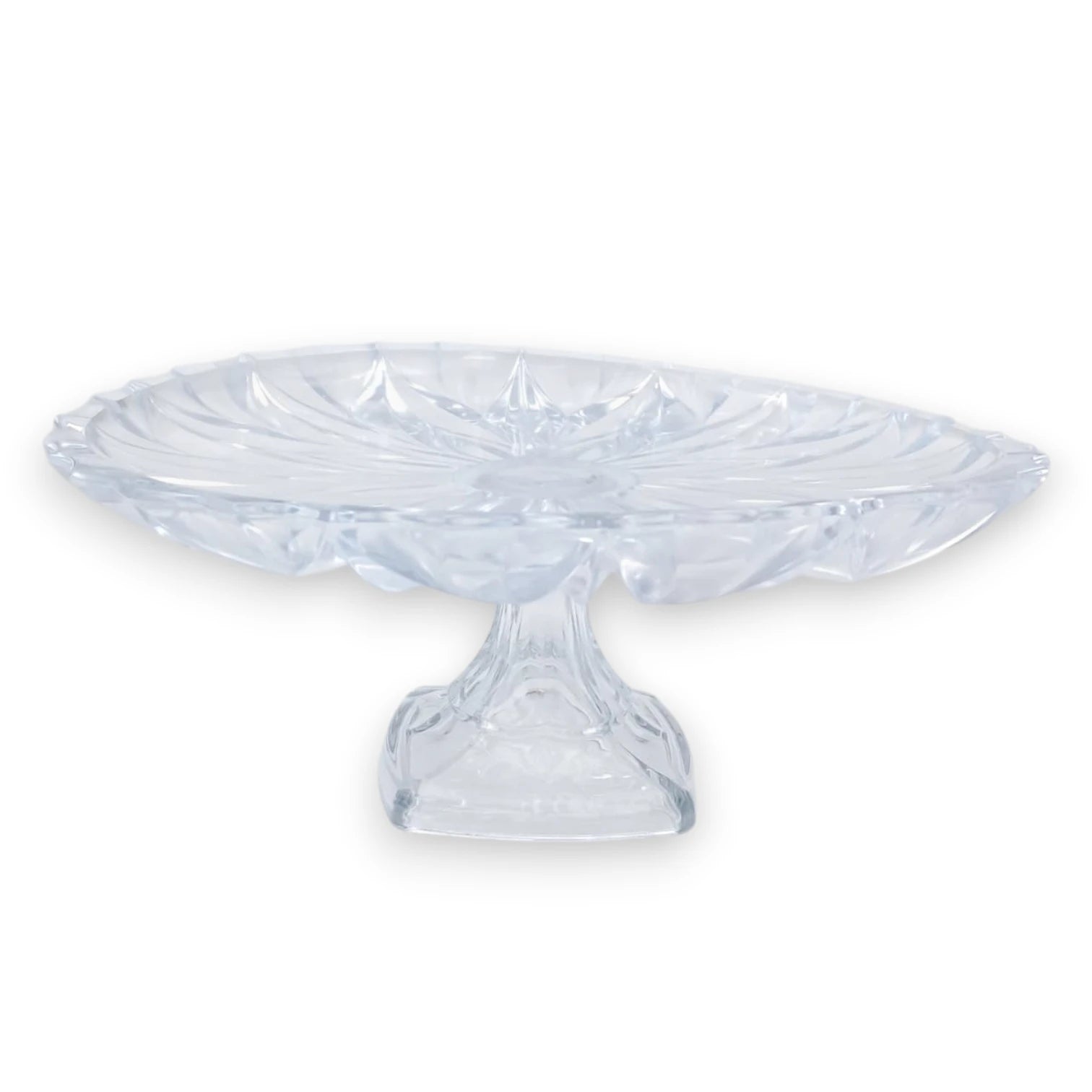 Luxury Clear Glass Cake Stand with Decorative Floral Pattern Pedestal Serving Tray for Desserts & Pastries (12H x 31L x 31W CM) - Damoo