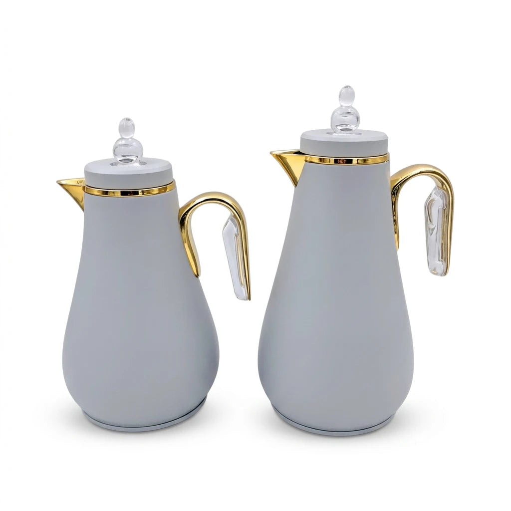 Luxury Vacuum Flask Set 1.0L + 0.7L Thermal Coffee & Tea Server Set with Decorative Crystal Lid and Elegant Handle Design