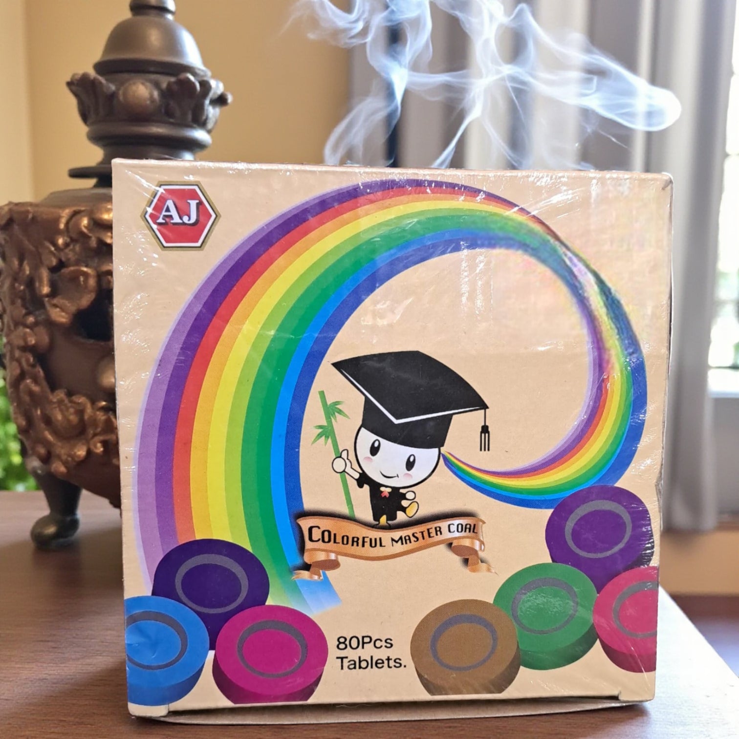 AJ Colorful Master Coal – 80 Pcs Tablets | Multi-Colored Charcoal Rounds for Incense & Bakhoor Burning