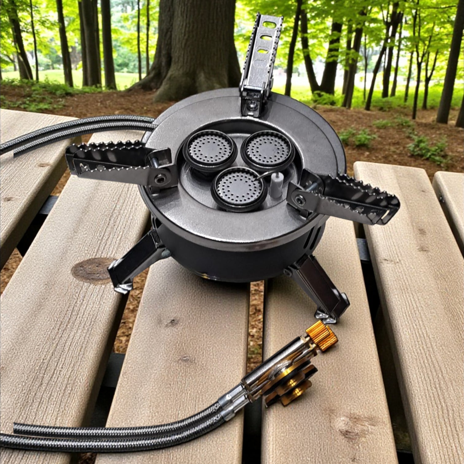 M-3 Portable Camping Gas Stove – 6800W High Power Folding 3 Burner Outdoor Cooking Stove with Piezo Ignition, Stainless Steel for Hiking, Picnic & Emergency