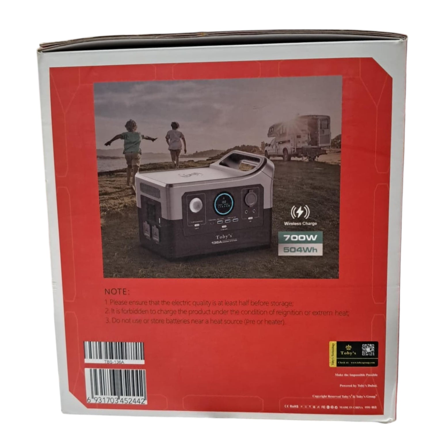 Toby’s TBS-136A Portable Power Station – 504Wh/140000mAh, 700W AC Inverter, Wireless Charging, Multiple Outputs for Outdoor, Camping, Emergency, and Home Backup