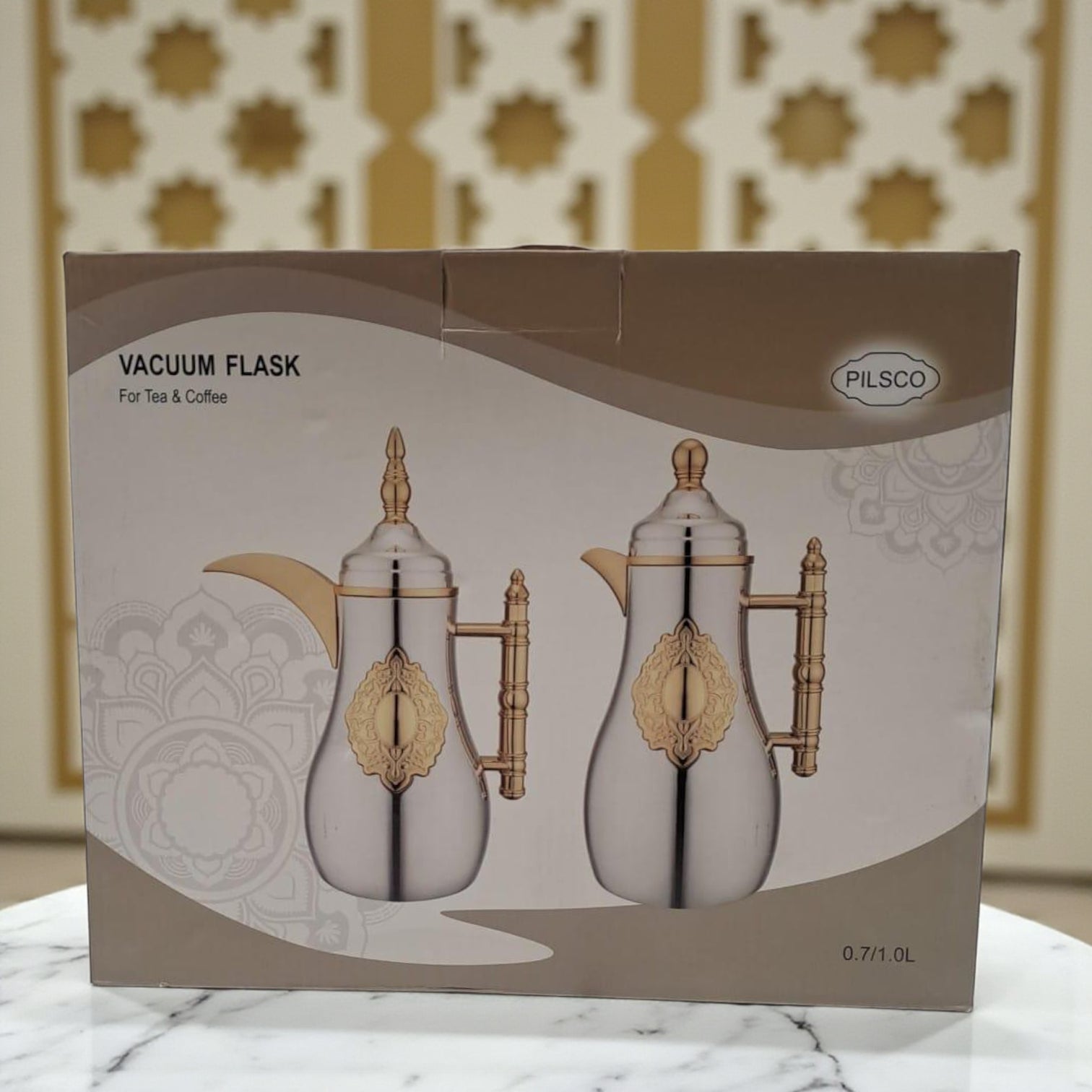 Pilsco Vacuum Flask Set – 0.7L & 1.0L Double Wall Insulated Coffee & Tea Thermos with Elegant Handle Design | Arabic Style Hot & Cold Server Set - Damoo
