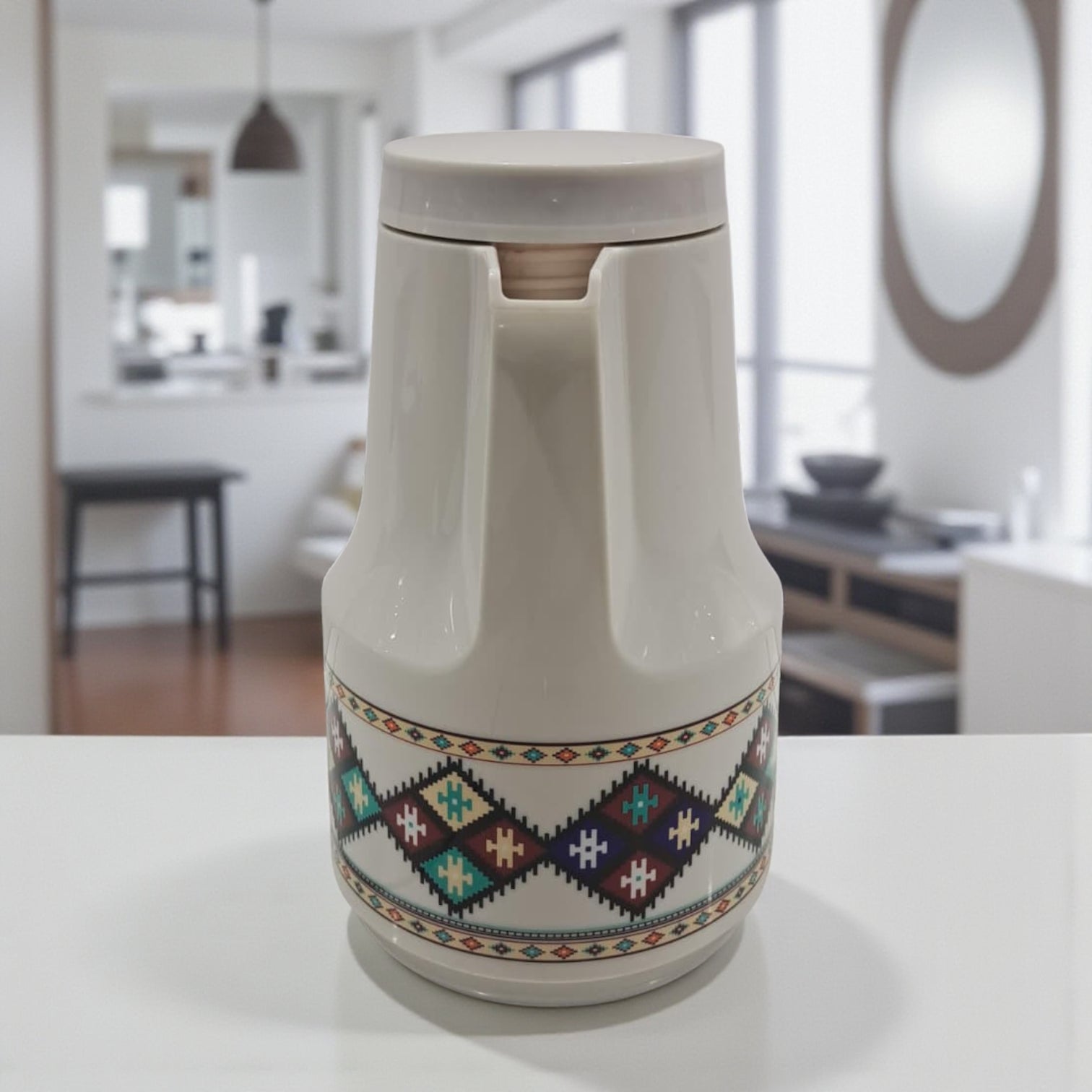 Legend 1 Liter Traditional Pattern Vacuum Flask – Arabic Coffee & Tea Insulated Jug | Durable Double-Wall Thermal Carafe with Handle, Hot & Cold Beverage Dispenser - Damoo