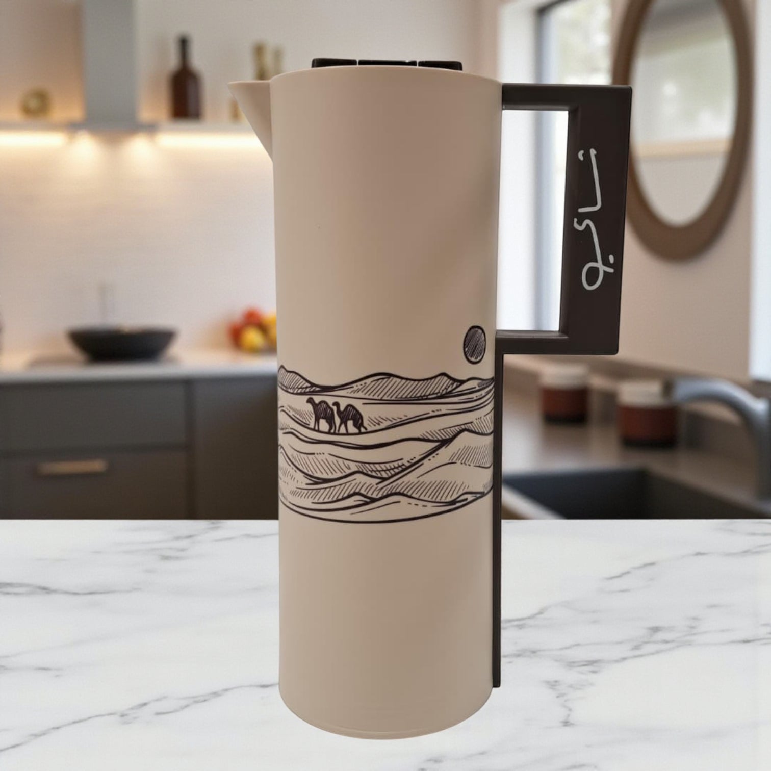 1.0 Liter Arabic Desert Design Vacuum Flask – Premium Double Wall Insulated Tea Thermos with Secure Flip Lid, Ergonomic Handle & Long-Lasting Heat Retention – Ideal for Home, Office, Travel & Gifting - Damoo