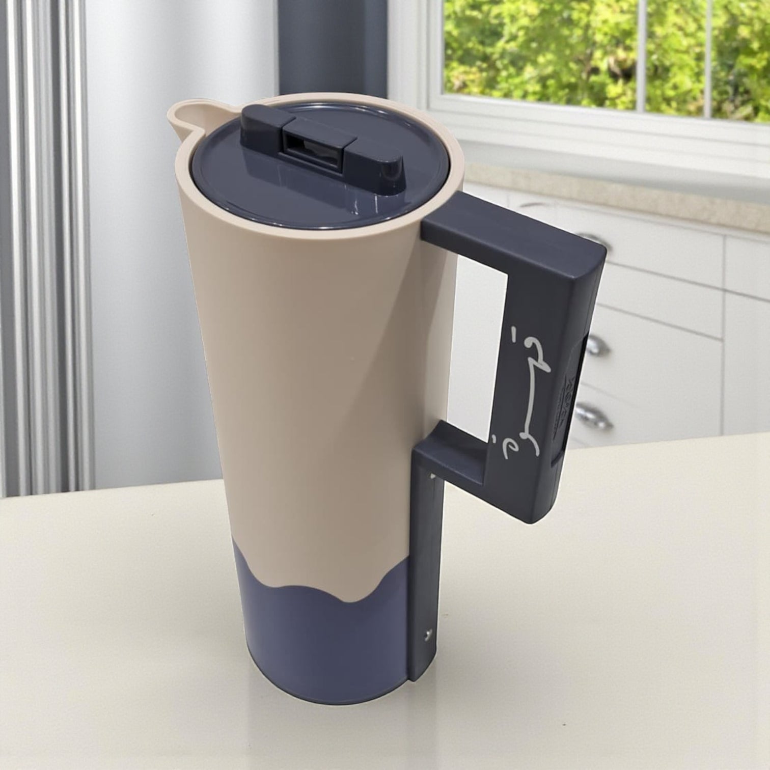 Crystal House 1.0 Liter Premium Vacuum Flask – Double Wall Insulated Arabic Coffee & Tea Thermos with Secure Flip Lid, Ergonomic Handle & Modern Two-Tone Design – Perfect for Home, Office, Travel & Gifting - Damoo