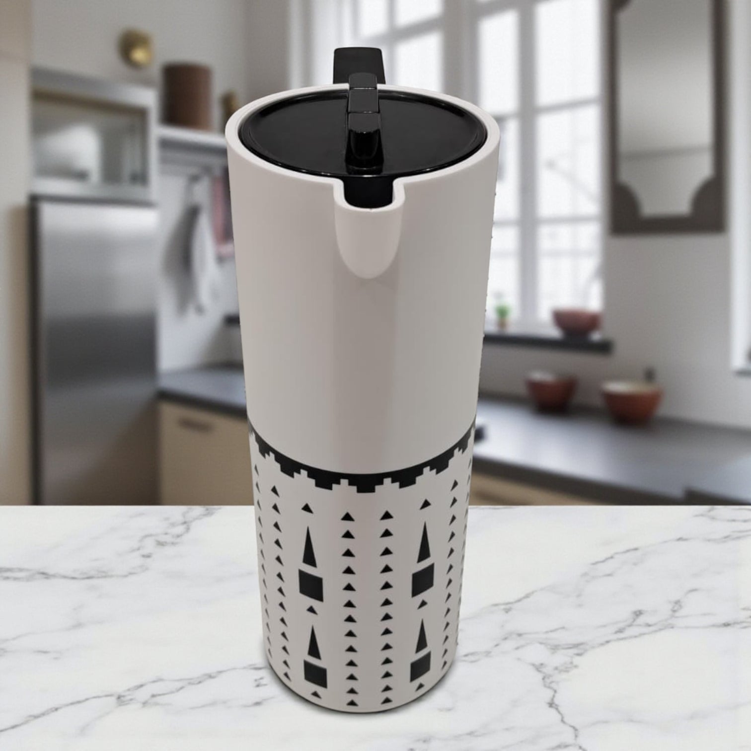 Crystal House 1.0 Liter Premium Arabic Vacuum Flask – Double Wall Insulated Coffee & Tea Thermos with Secure Flip Lid, Traditional Pattern Design & Ergonomic Handle – Perfect for Home, Office, Travel & Gifting - Damoo