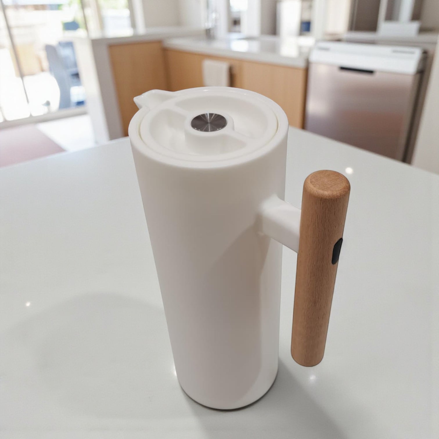 VOGATI 1.0L Premium Vacuum Thermos Flask – Modern Matte Design with Wooden Handle | Double Wall Insulated Carafe for Hot & Cold Drinks - Damoo