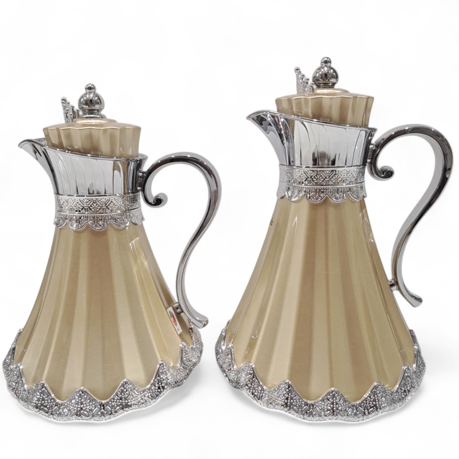 Najib Premium Quality Vacuum Flask Set – 0.7L & 1.0L | Elegant Double-Wall Insulated Jugs with Crown Lid & Ornate Handle | Ideal for Hot & Cold Beverages | Modern Style Collection - Damoo