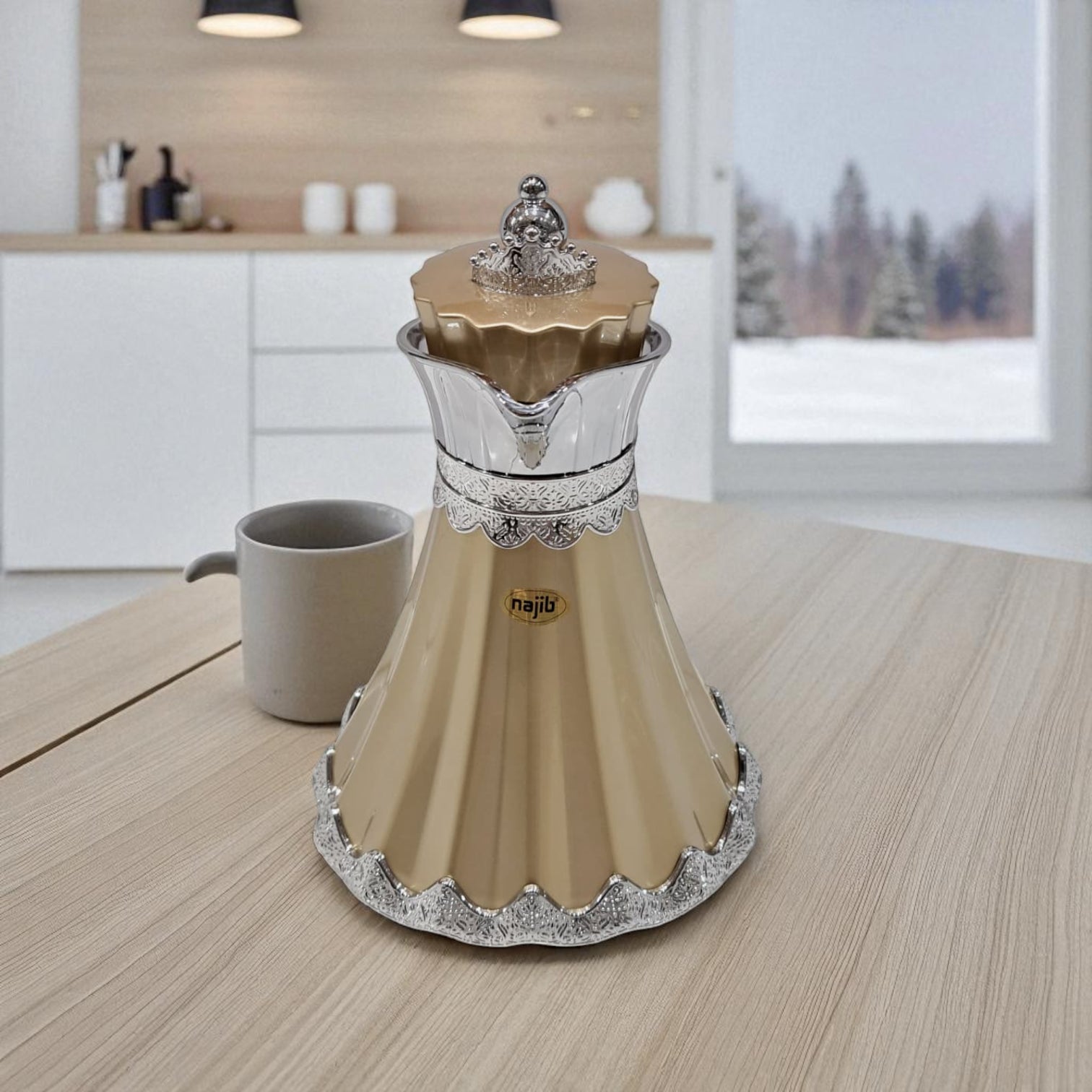 Najib Premium Quality Vacuum Flask Set – 0.7L & 1.0L | Elegant Double-Wall Insulated Jugs with Crown Lid & Ornate Handle | Ideal for Hot & Cold Beverages | Modern Style Collection - Damoo