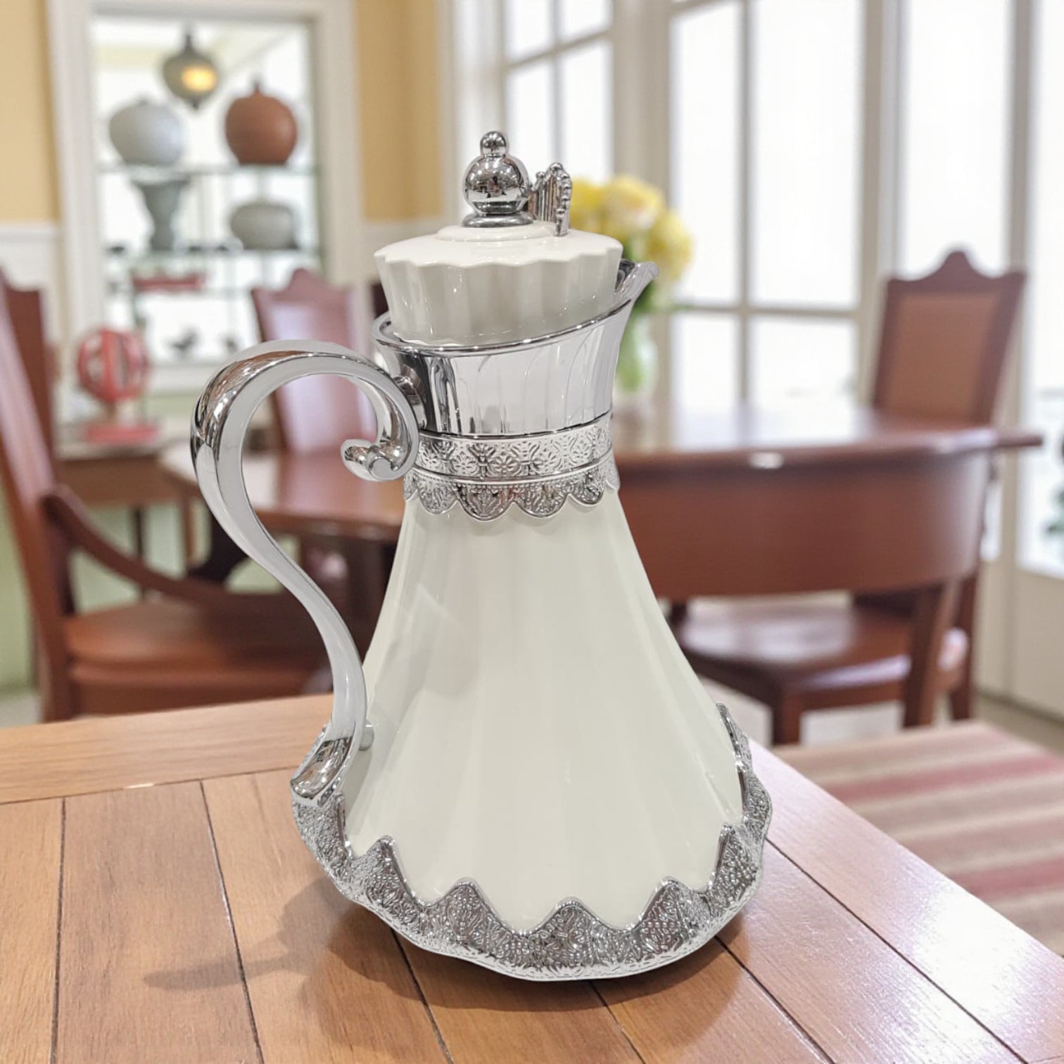 Najib Premium Quality Vacuum Flask Set – 0.7L & 1.0L | Elegant Double-Wall Insulated Jugs with Crown Lid & Ornate Handle | Ideal for Hot & Cold Beverages | Modern Style Collection - Damoo