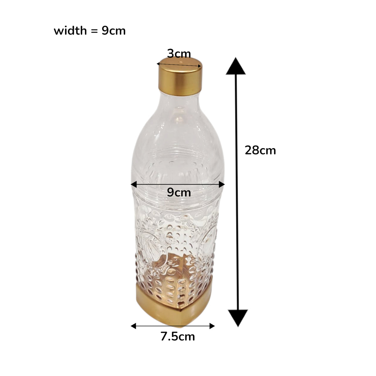 Luxury Clear Plastic Water Bottle with Gold Lid & Base – Reusable Textured Hydration Bottle for Home, Office, Gym & Travel – Elegant BPA-Free Design for Everyday Use - Damoo