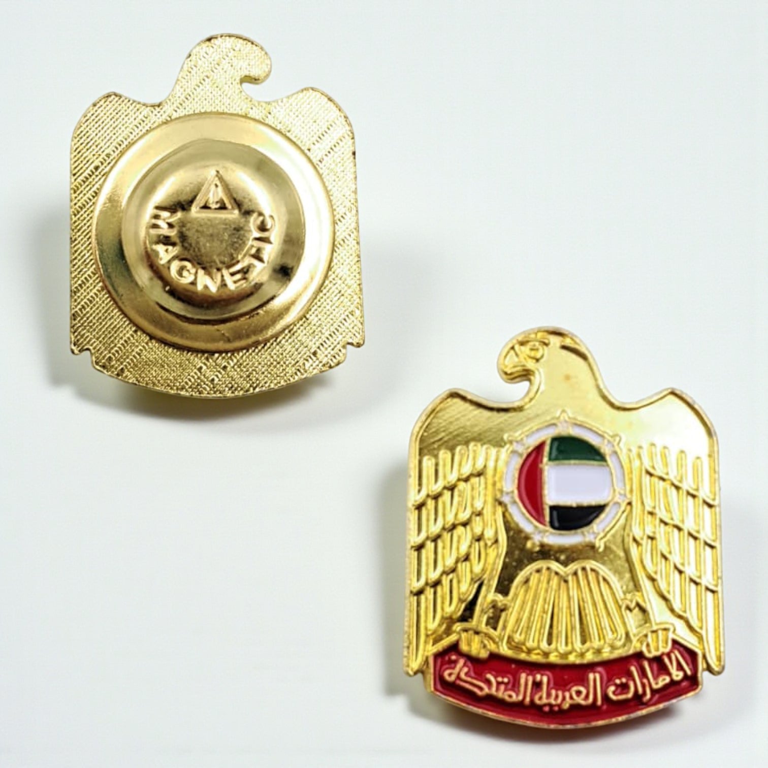 UAE Emblem Magnetic Badge – Golden Eagle Lapel Pin with Flag Center | Patriotic National Day Souvenir for UAE Pride - Damoo