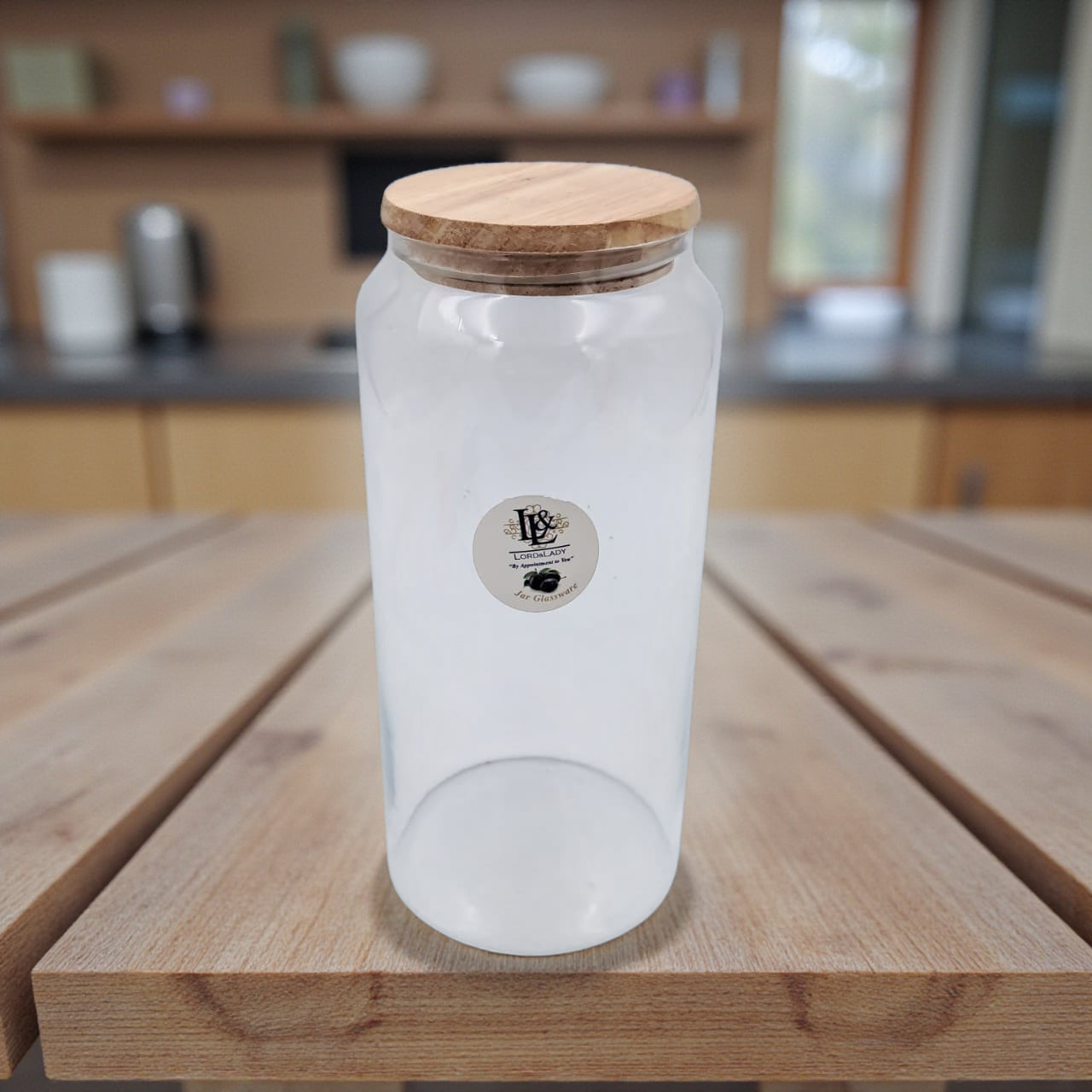 Lord & Lady Jar Glassware – Elegant Clear Glass Storage Jar with Airtight Wooden Lid | Premium Kitchen Organizer for Coffee, Sugar, Spices & Dry Foods