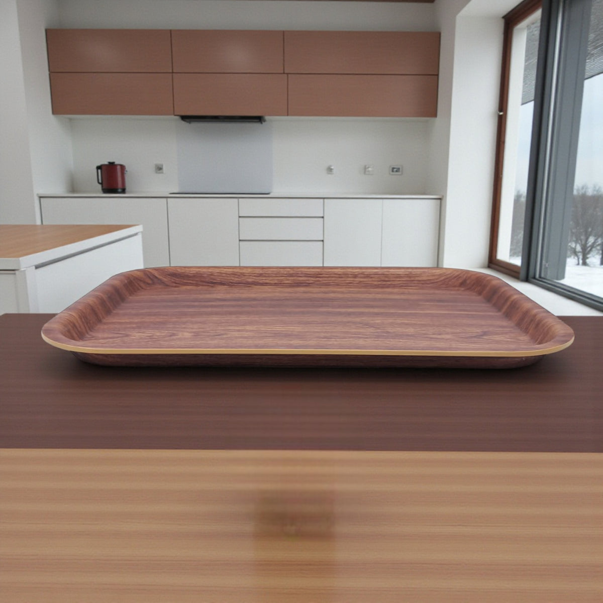Evelin Rectangular Serving Tray Wood Design | Large Turkish-Made Plastic Tray for Food, Drinks & Snacks | Durable, Lightweight & Easy to Clean