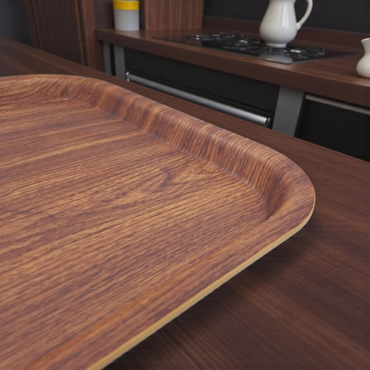 Evelin Rectangular Serving Tray Wood Design | Large Turkish-Made Plastic Tray for Food, Drinks & Snacks | Durable, Lightweight & Easy to Clean