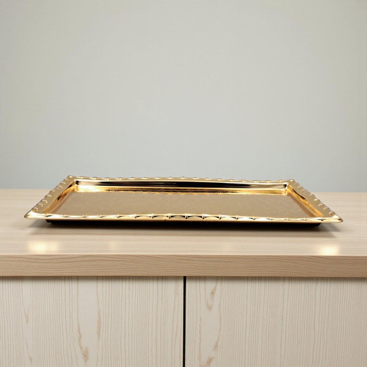 Najib Gold Rectangular Serving Tray – Elegant Polished Finish | Decorative & Functional Food Serving Tray | 39x39cm | Durable Stainless Steel | Made in P.R.C