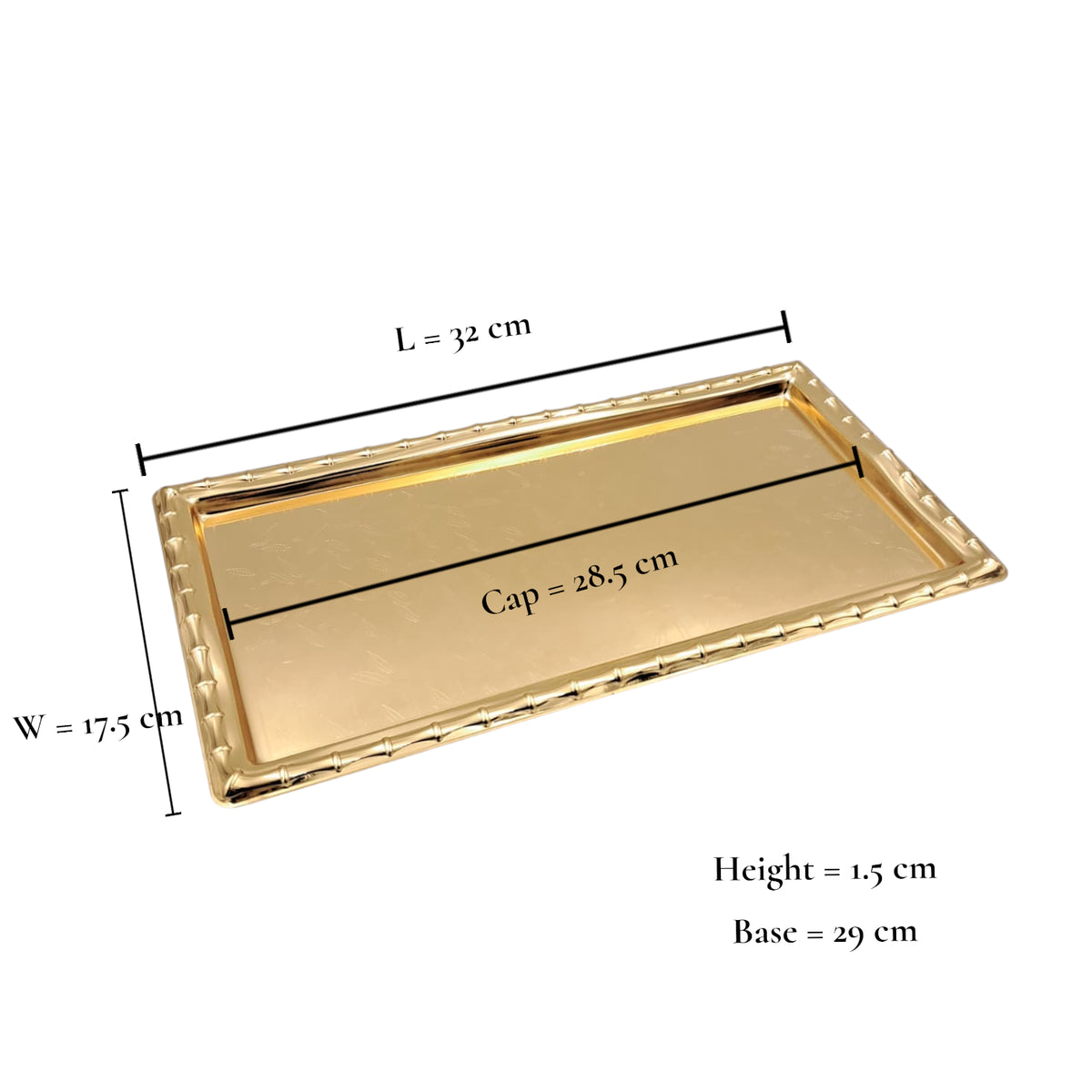 Najib Gold Rectangular Serving Tray – Elegant Polished Finish | Decorative & Functional Food Serving Tray | 39x39cm | Durable Stainless Steel | Made in P.R.C