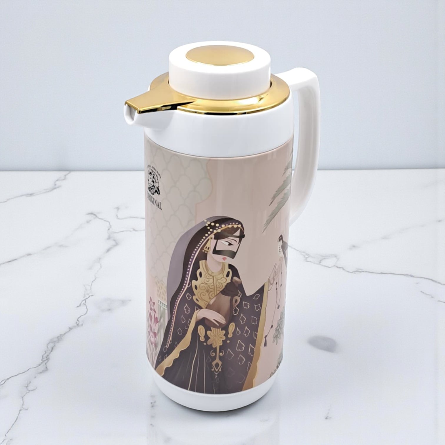 Simba Mkubwa Original Thermos Flask | Premium Insulated Hot & Cold Beverage Server | Arabic Heritage Design with Gold Finish Lid
