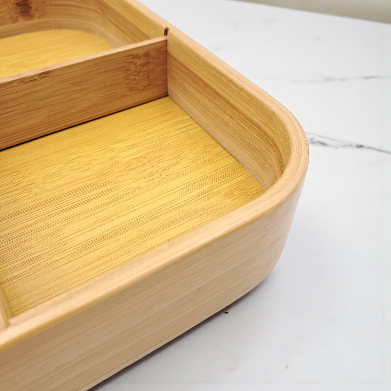 Luxury Bamboo Wooden Storage Box with Diamond Handle | 4-Compartment Organizer with Decorative Lid | Premium Tea, Dry Fruit & Snack Serving Box
