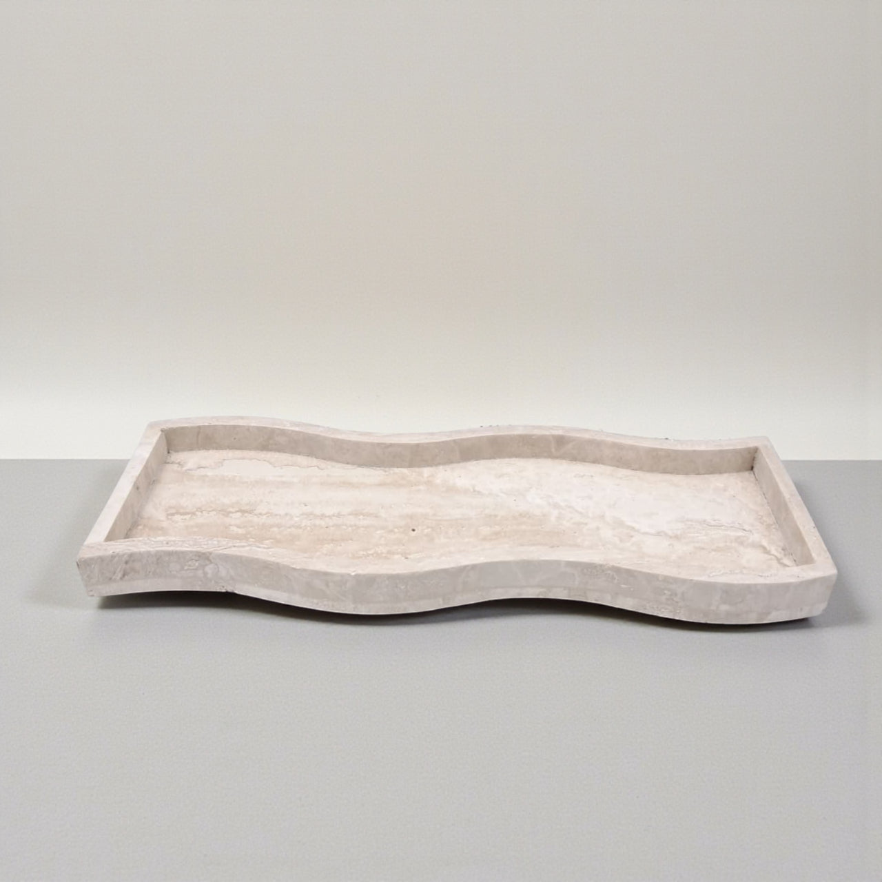 Natural Travertine Stone Wave Tray – Handmade Curved Rectangular Decorative Tray | Solid Stone Vanity or Table Organizer