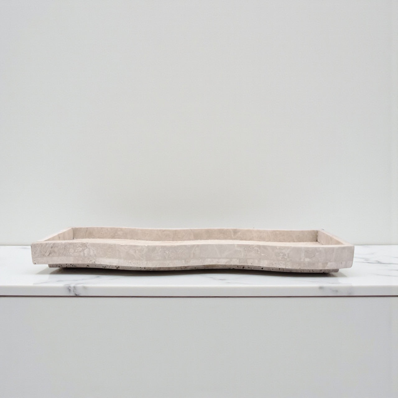 Natural Travertine Stone Wave Tray – Handmade Curved Rectangular Decorative Tray | Solid Stone Vanity or Table Organizer