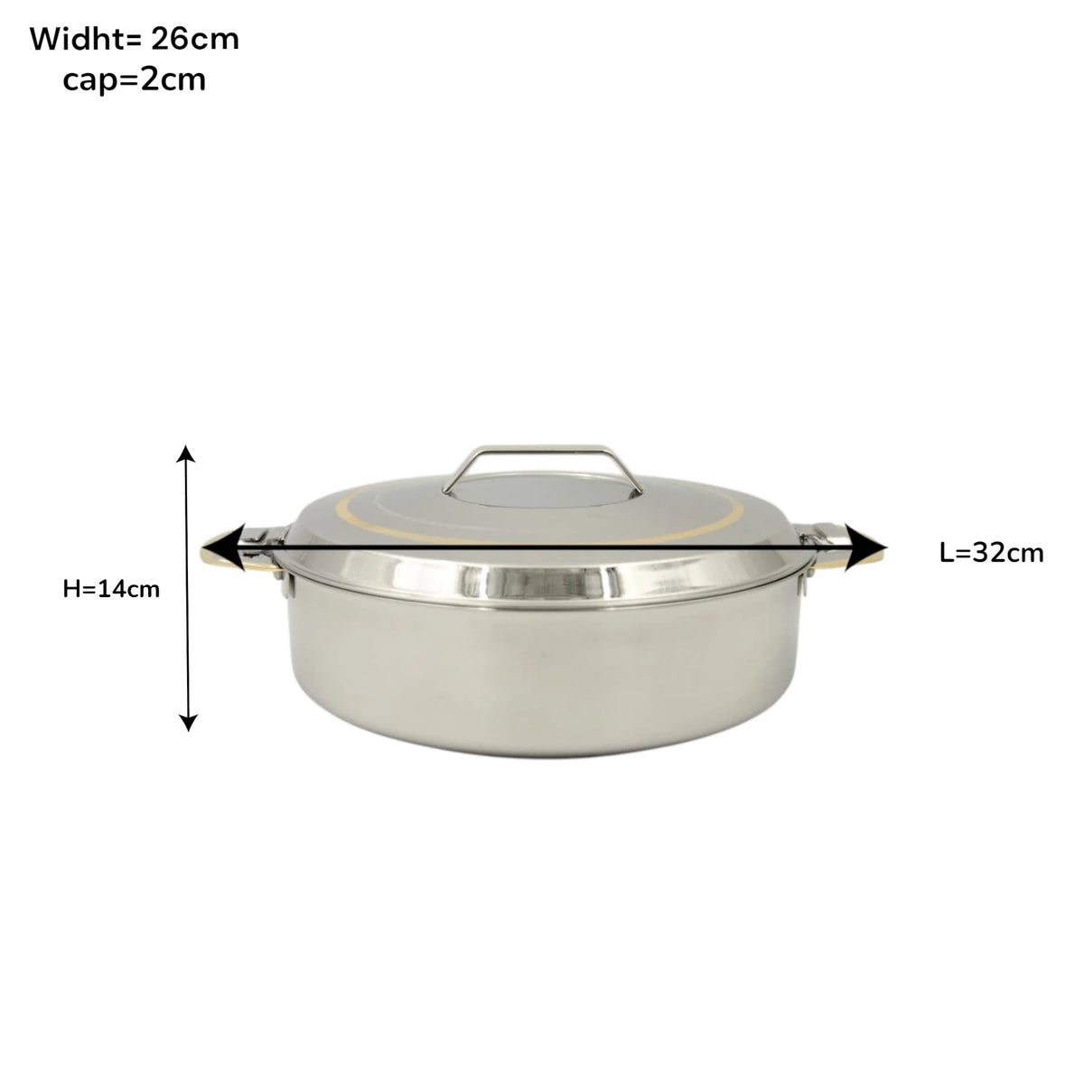 Al Mira Stainless Steel Insulated Hotpot Casserole with Lid – Double Wall Food Warmer Serving Pot (14H x 32L x 26W CM) - Damoo
