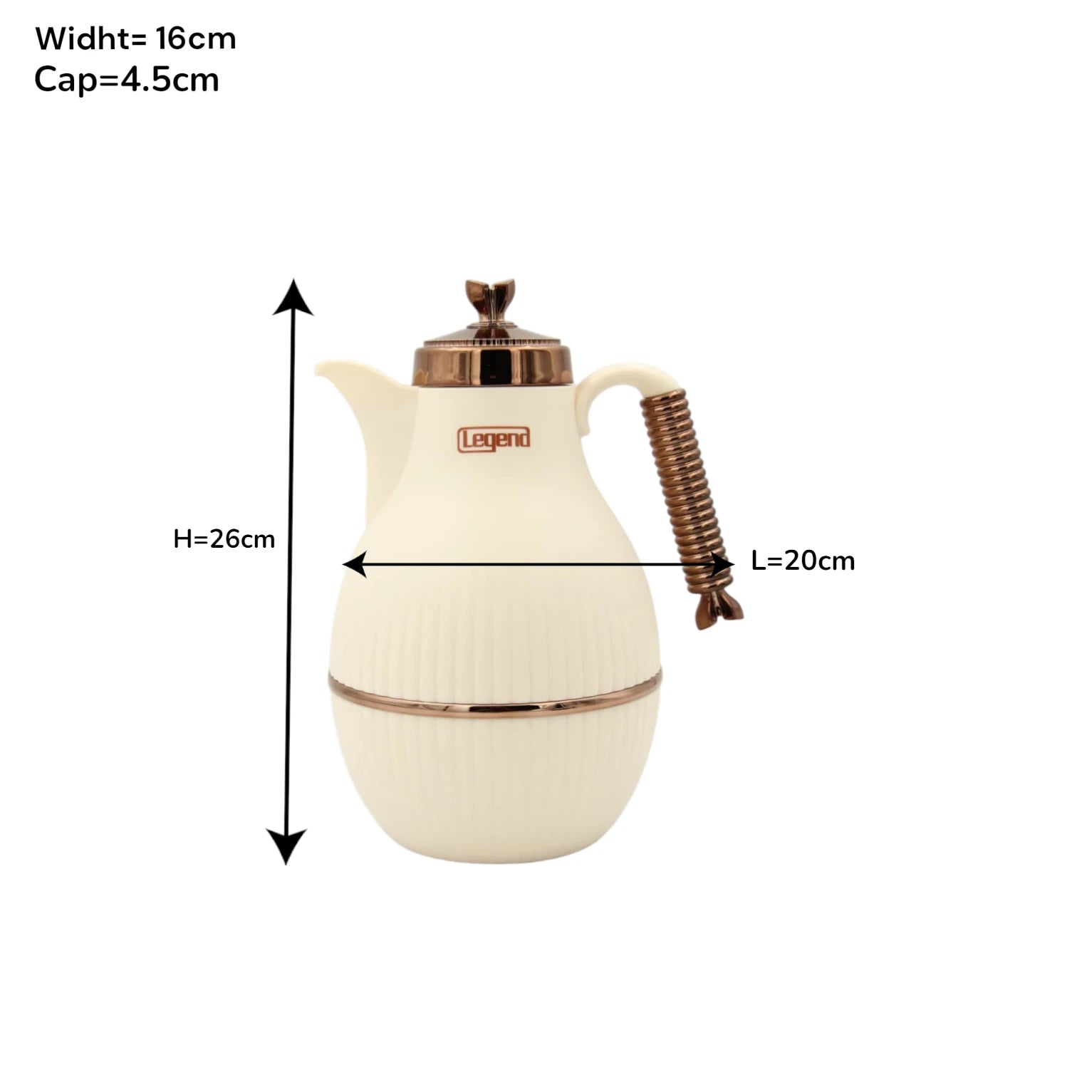 LEGAND Premium Thermos Flask with Gold Handle – Elegant Insulated Vacuum Jug for Hot & Cold Drinks, Durable Plastic Body, Glass Liner, Push Button Pouring, Ideal for Tea, Coffee & Arabic Hospitality - Damoo