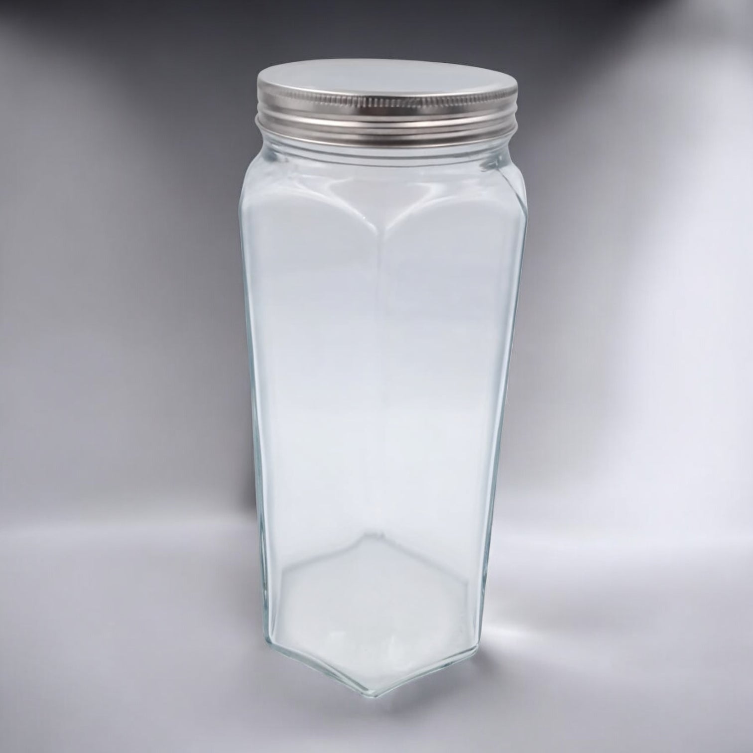 Premium Hexagon Glass Storage Jar with Stainless Steel Lid – Airtight Food Container for Kitchen & Pantry Organization – Clear Square Design - Damoo