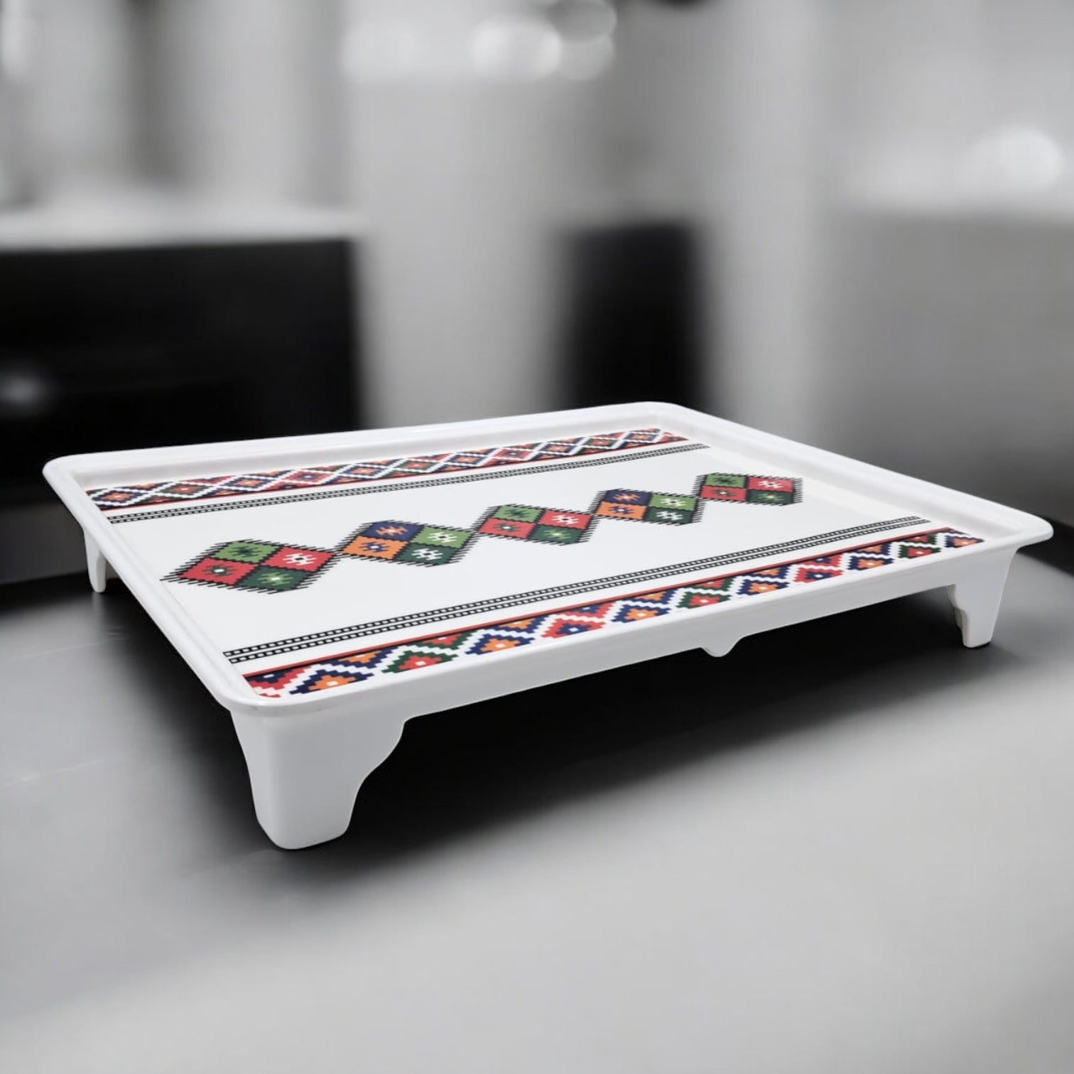 Decorative Serving Tray with Traditional Design – Large Rectangular Tray with Handles for Kitchen & Dining - Damoo