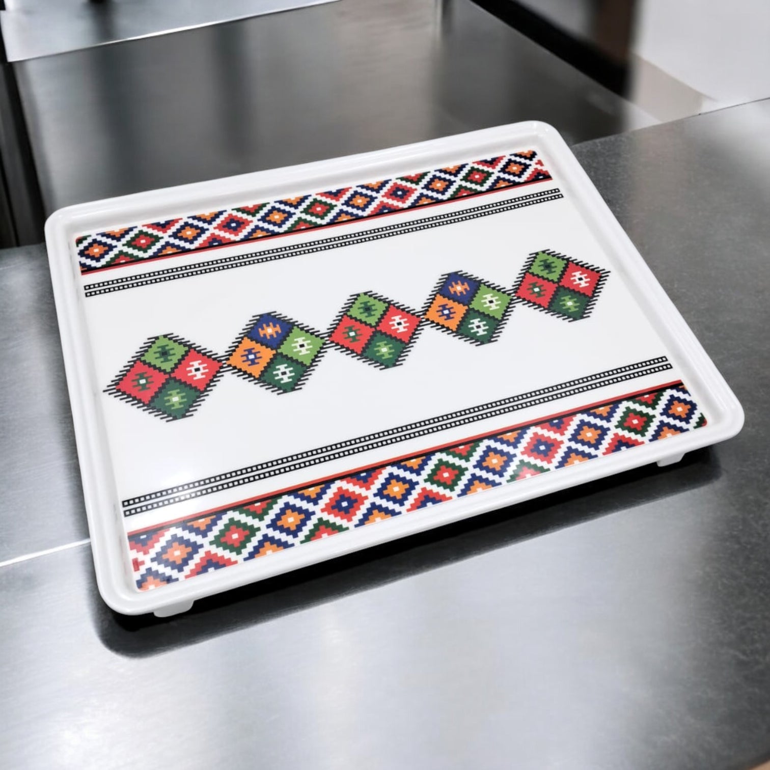 Decorative Serving Tray with Traditional Design – Large Rectangular Tray with Handles for Kitchen & Dining - Damoo