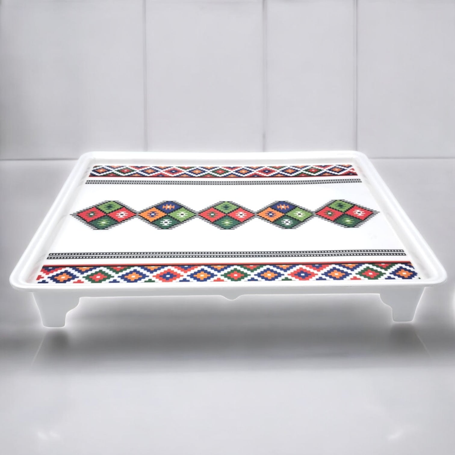 Decorative Serving Tray with Traditional Design – Large Rectangular Tray with Handles for Kitchen & Dining - Damoo