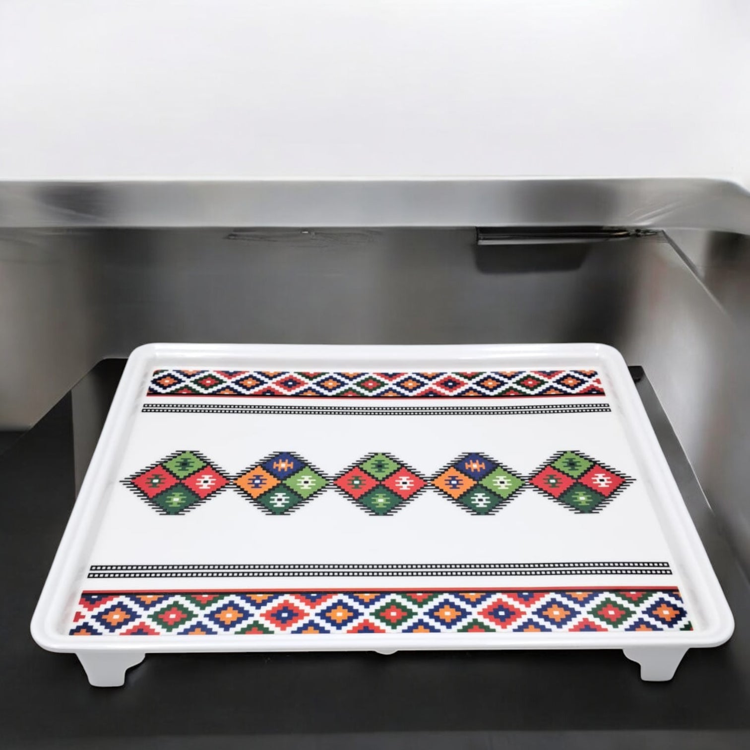 Decorative Serving Tray with Traditional Design – Large Rectangular Tray with Handles for Kitchen & Dining - Damoo