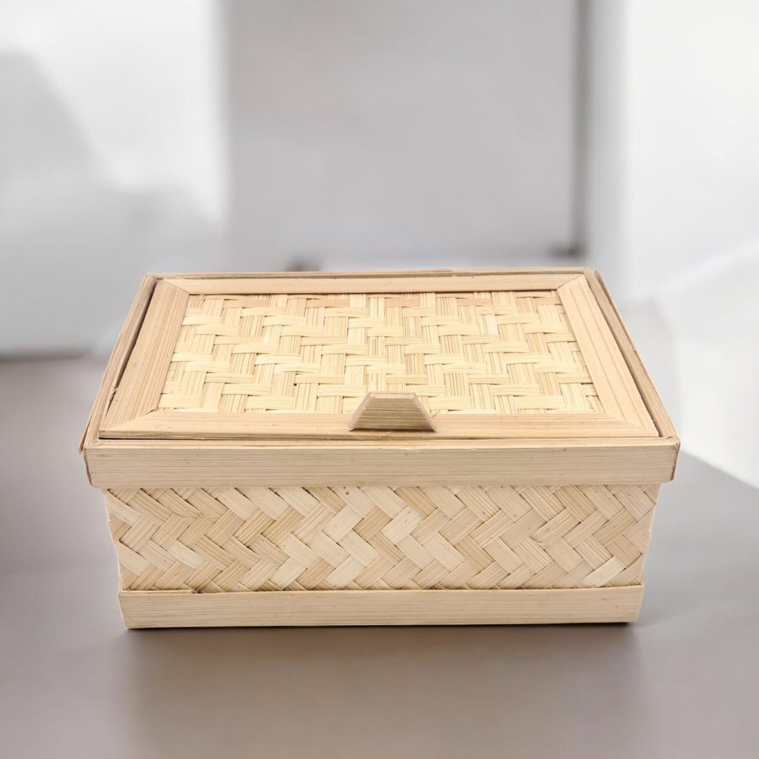 Handwoven Bamboo Storage Box with Lid – Natural Rectangular Organizer for Home & Gift Use (9H x 18L x 12.5W CM) - Damoo