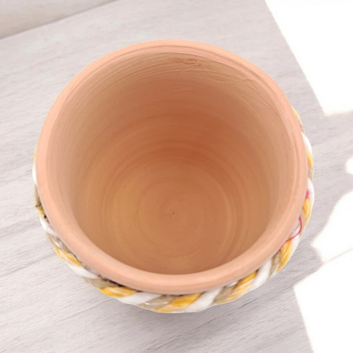 Handcrafted Arabic Fabric-Wrapped Clay Pot Decorative Storage & Planter (9H x 9L × 9W CM) - Damoo
