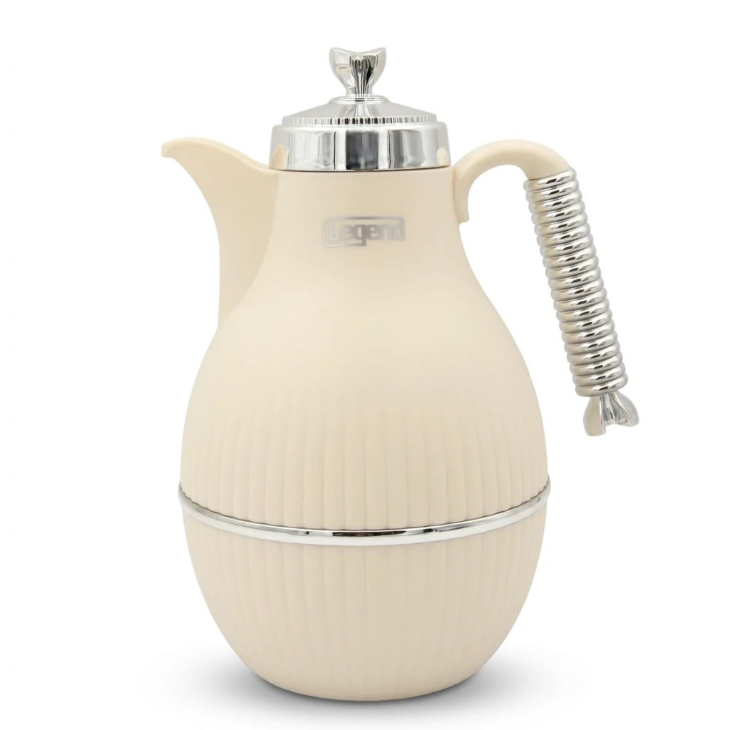LEGAND Premium Thermos Flask with Gold Handle – Elegant Insulated Vacuum Jug for Hot & Cold Drinks, Durable Plastic Body, Glass Liner, Push Button Pouring, Ideal for Tea, Coffee & Arabic Hospitality - Damoo